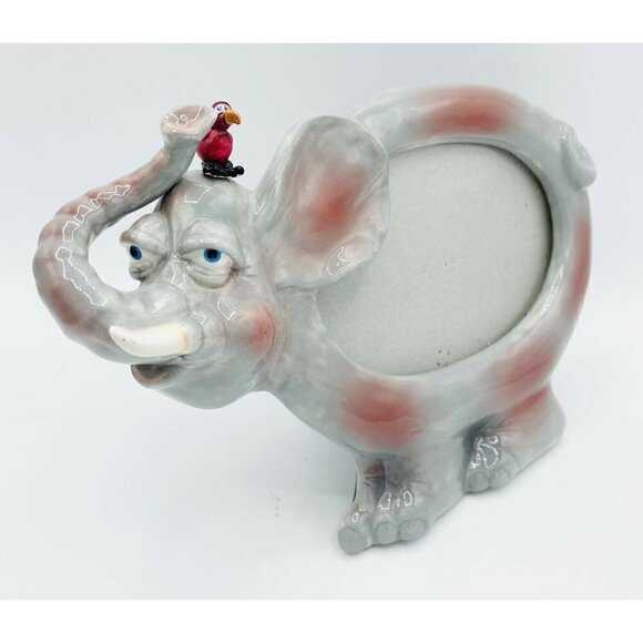 Russ Elephant & Dodo Bird Picture Frame 4x6 Photo Ceramic Trunk Up Friends Gray - Picture 2 of 7